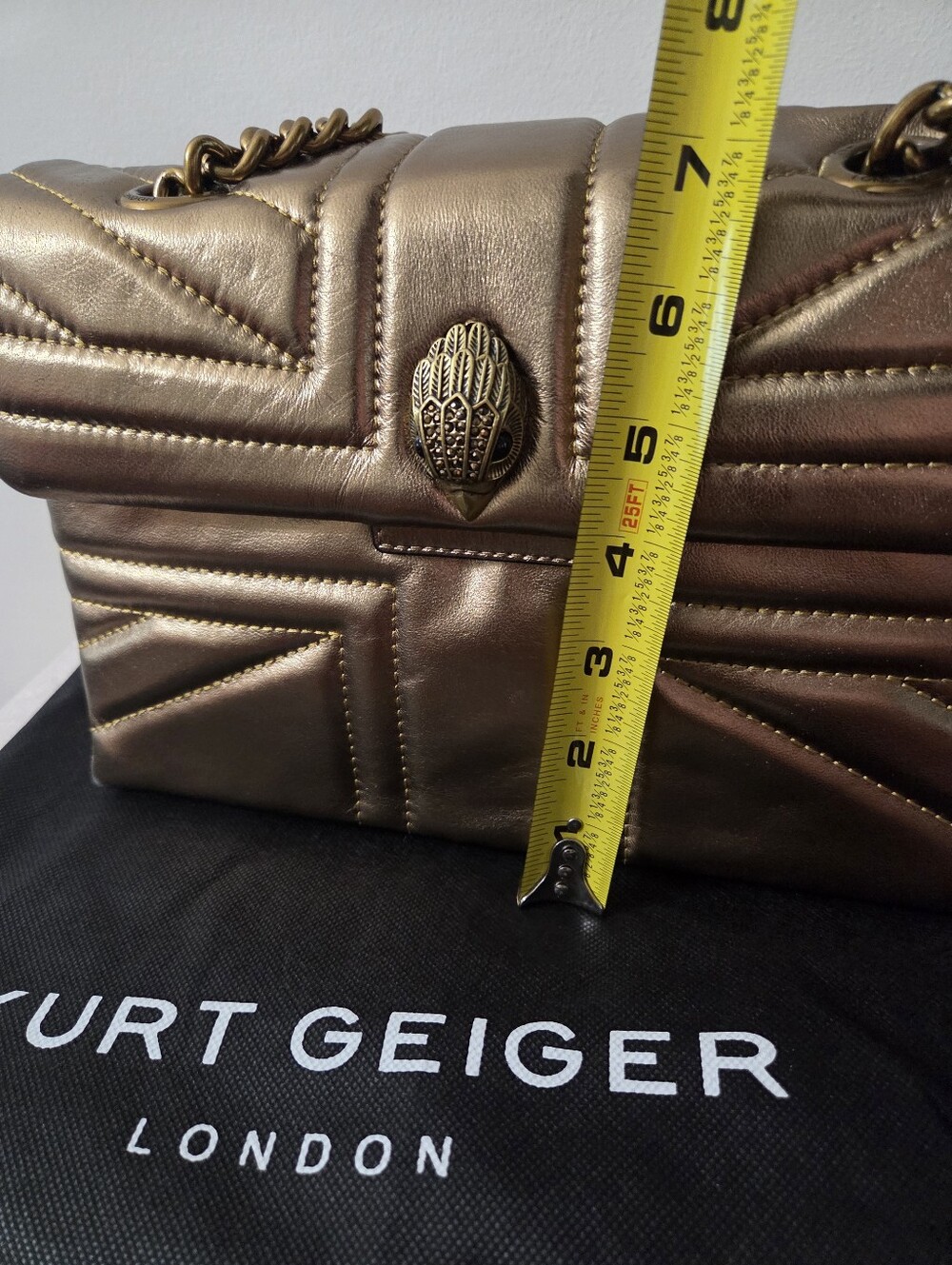 Kurt Geiger Bronze Quilted Leather Shoulder Bag with Chain Strap. Has Scuff - Picture 3 of 9